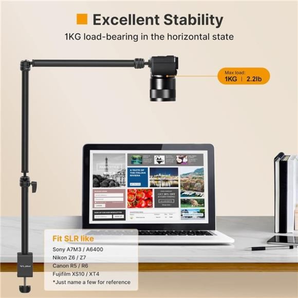 Flexible Overhead Camera Mount Desk Stand, Webcam Stand Microphone Boom Arm - Picture 5 of 6